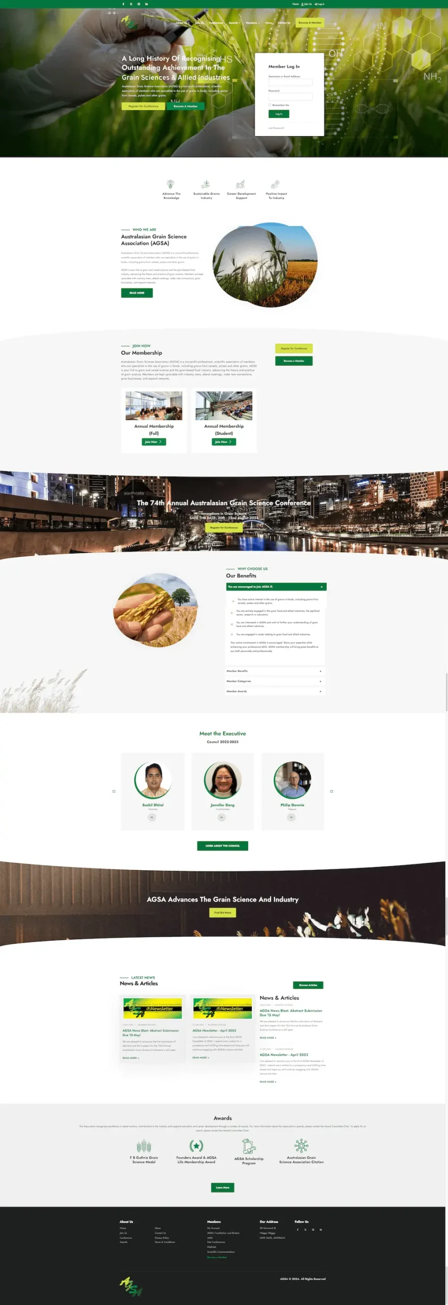 Australian Grain Science Association website full-page design