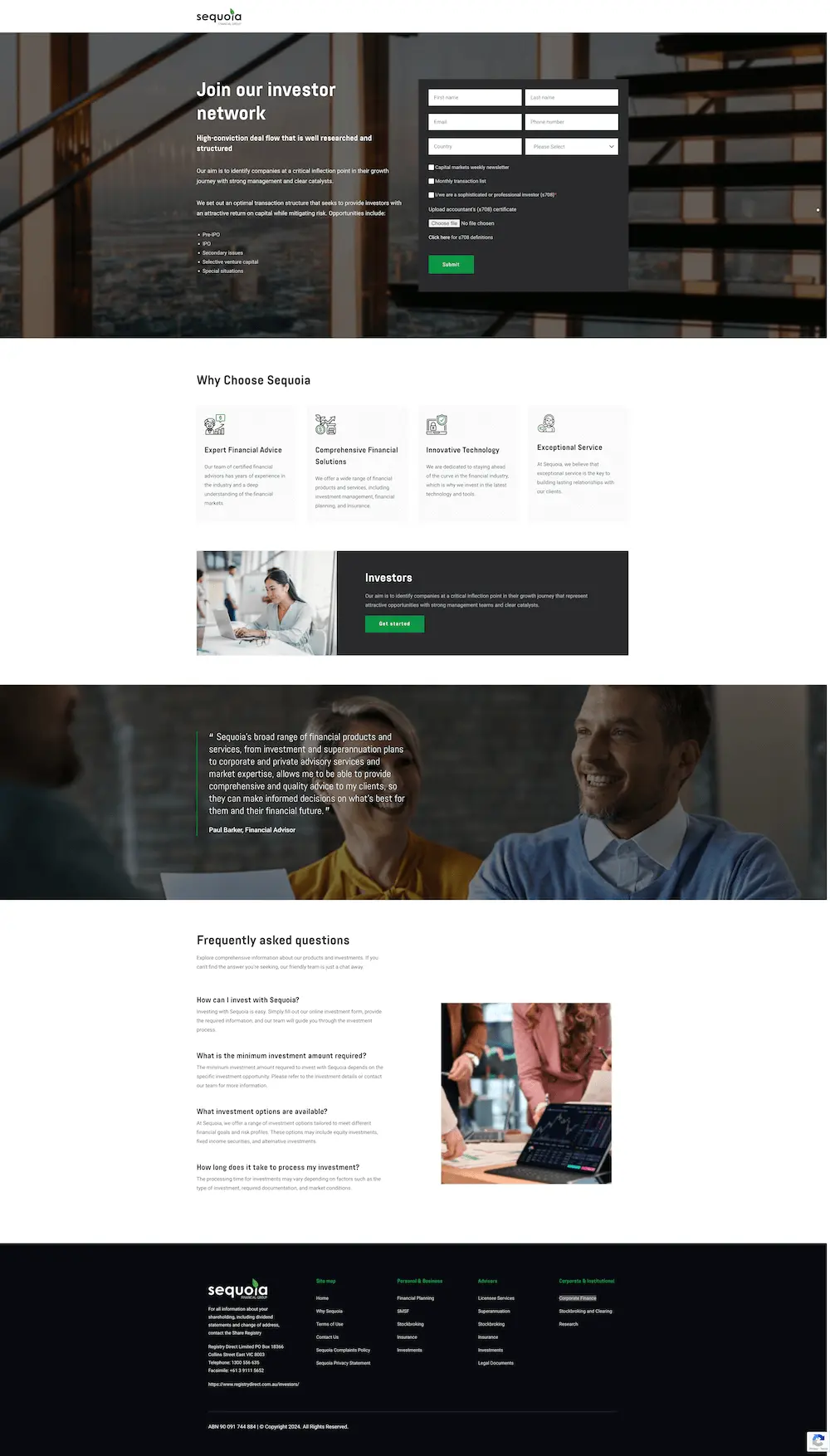 Sequoia investor network landing page
